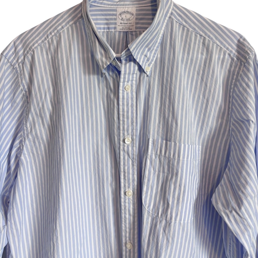 Brooks Brothers 1818 Mens Button Down Shirt Large Regent Fit Blue White Striped
